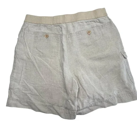 J. Jill Elastic Tie Waist Linen Khaki Cargo Shorts Size 10 - Picture 6 of 8